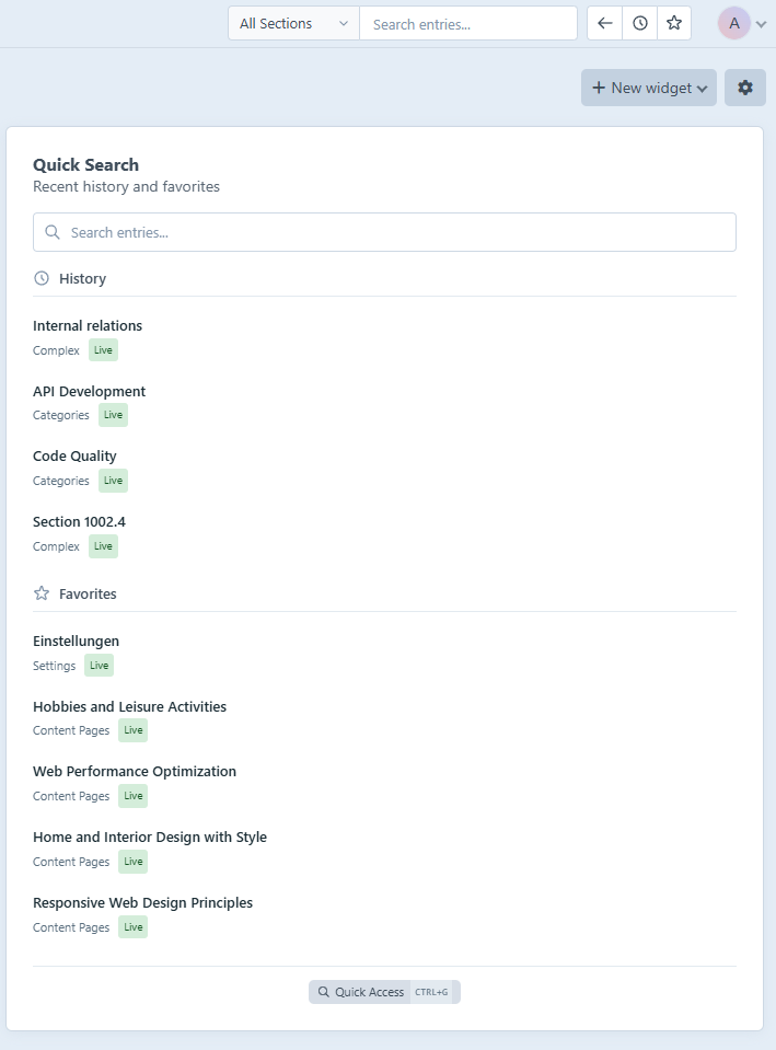 Quick Search - Dashboard Widget